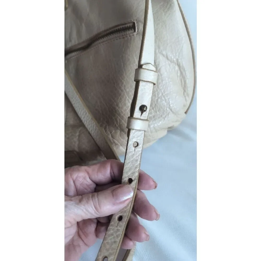 Lucky Brand Cream Colored Leather With Brass Ring/Tassel Crossbody Bag